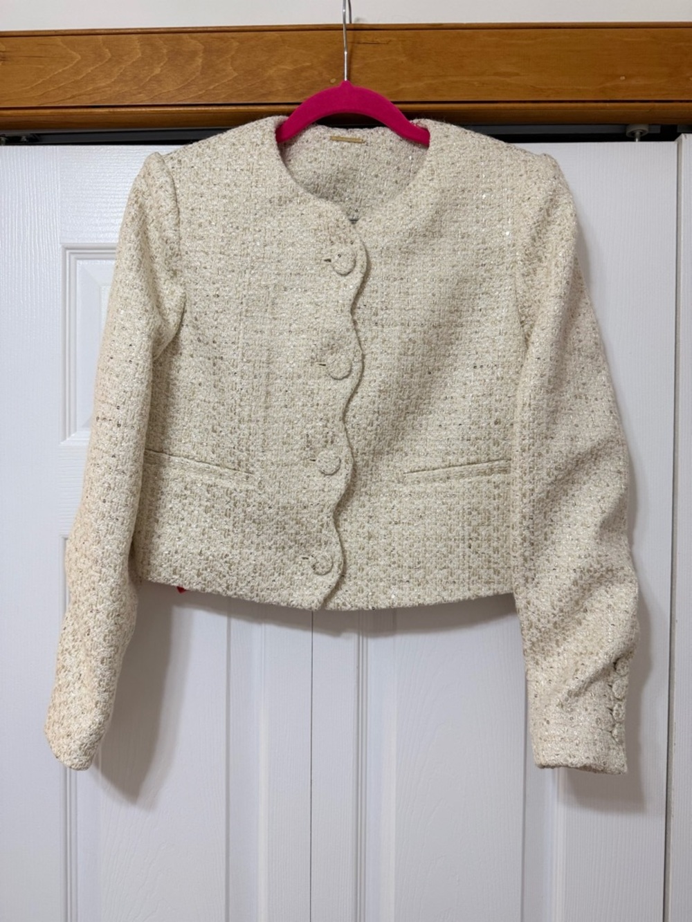 Elie Tahari Wool BlendIvory Tweed Jacket – Metallic Thread – Size S – NWT – $395